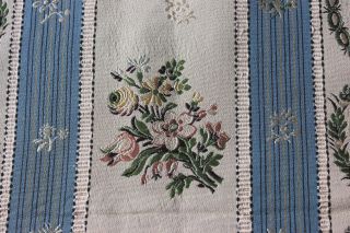 Antique French C1880 Blue Floral Silk Brocade Textile Fabric Yardage 55 " Lx50 " W