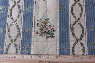 Antique French c1880 Blue Floral Silk Brocade Textile Fabric Yardage 55 