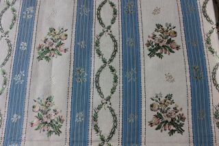 Antique French c1880 Blue Floral Silk Brocade Textile Fabric Yardage 55 