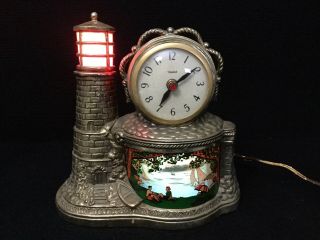 Rare Vintage Lighthouse Motion Clock Sailboat Movement United Clock Corp.