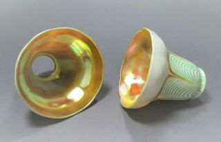 Two STEUBEN Iridescent Pulled Feather Art Glass Shades Signed ca.  1915 Quezal Era 9