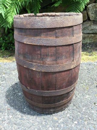 Antique Wood Whiskey Beer Keg Barrel Cowboy Western Country Open Top 16 1/2 ' H 11