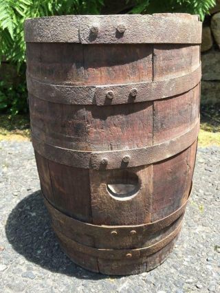 Antique Wood Whiskey Beer Keg Barrel Cowboy Western Country Open Top 16 1/2 