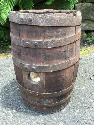 Antique Wood Whiskey Beer Keg Barrel Cowboy Western Country Open Top 16 1/2 ' H 2