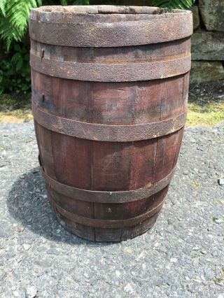 Antique Wood Whiskey Beer Keg Barrel Cowboy Western Country Open Top 16 1/2 ' H 3