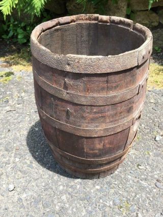Antique Wood Whiskey Beer Keg Barrel Cowboy Western Country Open Top 16 1/2 ' H 6