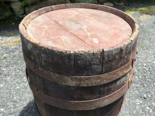 Antique Wood Whiskey Beer Keg Barrel Cowboy Western Country Open Top 16 1/2 ' H 8
