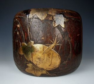 200 Yr Old Antique Japanese Kiri Wood Hibachi Pot Cricket Edo Maki - E Lacquer