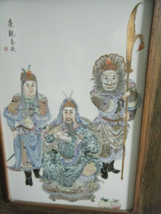 CHINESE PAINTING ON PORCELAIN IN WIDE WOODEN CUSTOM FRAME ARTIST SIGNE 3