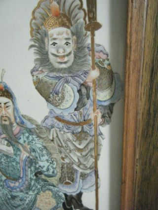 CHINESE PAINTING ON PORCELAIN IN WIDE WOODEN CUSTOM FRAME ARTIST SIGNE 4