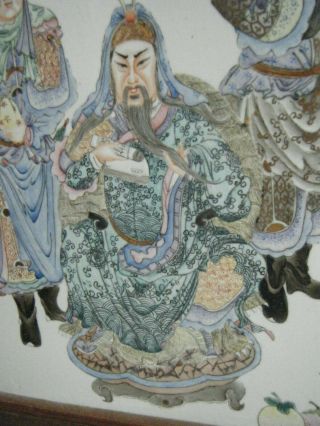 CHINESE PAINTING ON PORCELAIN IN WIDE WOODEN CUSTOM FRAME ARTIST SIGNE 5