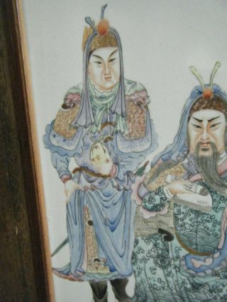 CHINESE PAINTING ON PORCELAIN IN WIDE WOODEN CUSTOM FRAME ARTIST SIGNE 6