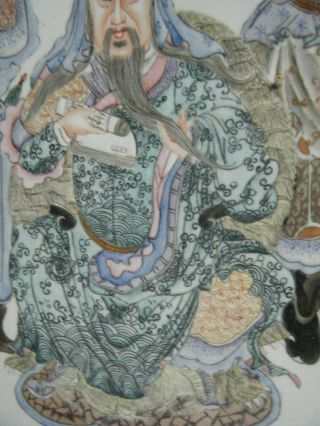 CHINESE PAINTING ON PORCELAIN IN WIDE WOODEN CUSTOM FRAME ARTIST SIGNE 7