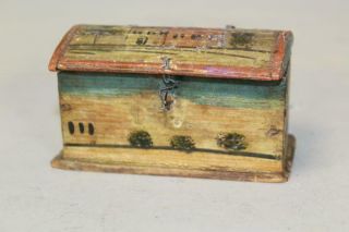 Extremely Rare 19th C Pennsylvania Dutch Paint Decorated Wooden Trinket Box