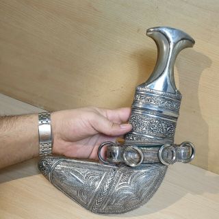 18 Old Rare Antique Islamic Omani Silver Dagger Jambiya Jambya Khanjar Bedouin 9