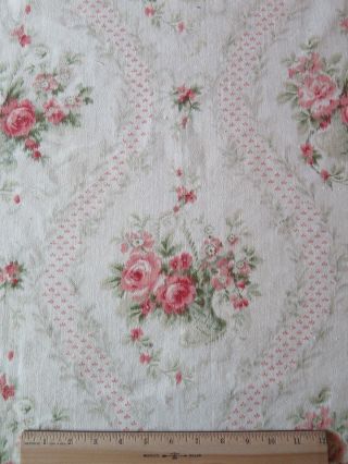 French Antique C1880 Baskets,  Pink Roses & Bows Romantic Printed Cotton Fabric
