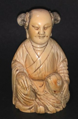 Fine Chinese Hand Carved Figure Statue Netsuke Okimono Woman With Fish