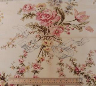 Vintage Cotton French C1940s Romantic Floral Rose Bouquet & Bows Fabric 18 " X52 "