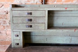 Antique Industrial Green / Black Primitive Workbench Table Kitchen Island 5