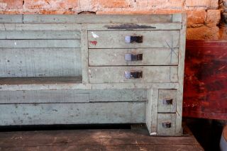 Antique Industrial Green / Black Primitive Workbench Table Kitchen Island 6