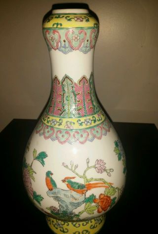 Vintage Chinese Large Hand Painted Famin Rose Vase13x8 inch sing 11