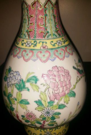 Vintage Chinese Large Hand Painted Famin Rose Vase13x8 inch sing 2