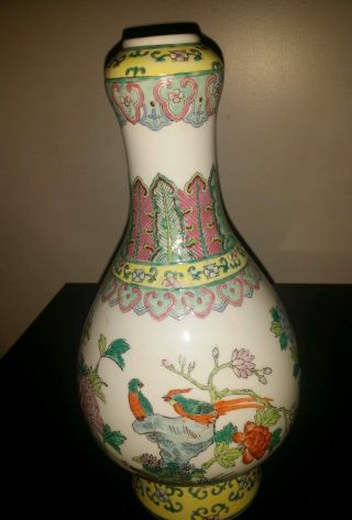 Vintage Chinese Large Hand Painted Famin Rose Vase13x8 inch sing 5