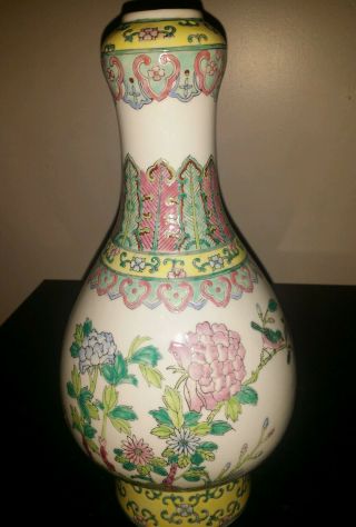 Vintage Chinese Large Hand Painted Famin Rose Vase13x8 inch sing 7