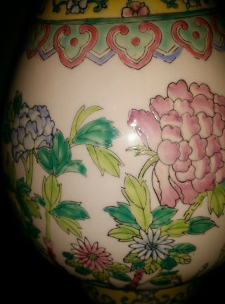 Vintage Chinese Large Hand Painted Famin Rose Vase13x8 inch sing 8