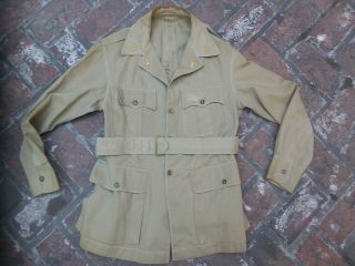 Wwi Wwii (?) Us Army Field Khaki Belted Safari Jacket Usa Military Vtg