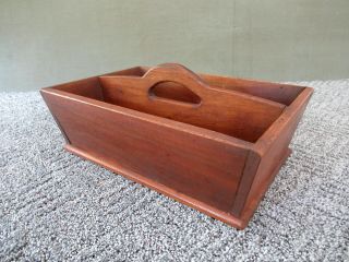 Vintage Knife Tray Cutlery Box Primitive Country Mahogany Wood Utensil Tote