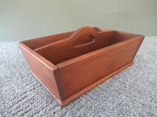 Vintage Knife Tray Cutlery Box Primitive Country Mahogany Wood Utensil Tote 2