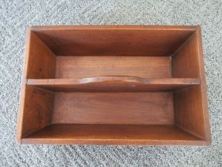 Vintage Knife Tray Cutlery Box Primitive Country Mahogany Wood Utensil Tote 3