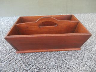 Vintage Knife Tray Cutlery Box Primitive Country Mahogany Wood Utensil Tote 6
