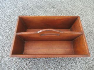 Vintage Knife Tray Cutlery Box Primitive Country Mahogany Wood Utensil Tote 7