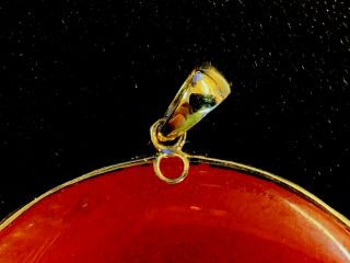 CHINESE 18K GOLD AND RED ROUND JADE PENDANT 7