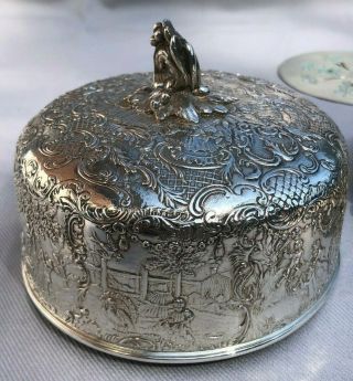 ORNATE GERMAN HANAU GILT STERLING SILVER BUTTER DISH by STORCK SINSHEIMER 553g 7