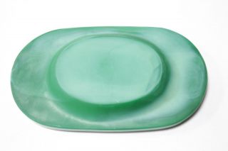 Art Nouveau Green Malachite Glass Dish Oval Sculptured Nude Man & Woman