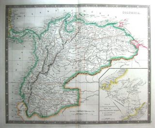 Columbia,  Panama,  Venuzuela,  Trinidad,  South America,  Teesdale Antique Map 1841