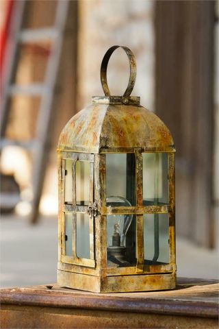 Primitive Rusty Gray Distressed Tin Led Lantern