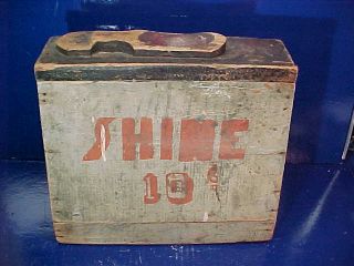 Early 20thc Shine 10 Cents Wooden Shoe Shine Box W Green Paint,  Letter