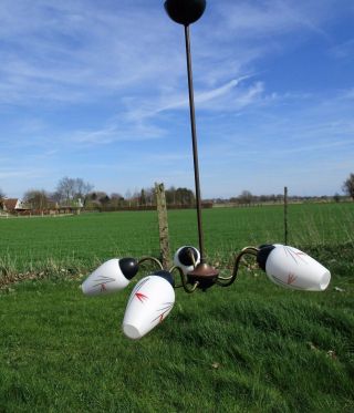 Mid Century Modern Spider Sputnik Chandelier 5 arms era Stilnovo White Red 9