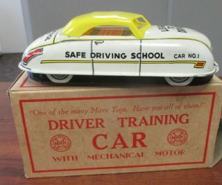 Vintage Marx Wind Up Mechanical Tin Litho Driver Training Car W/orig Box