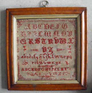 Antique 1800s Cross Stitch Needlework Alphabet Sampler Framed Look