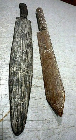 TWO Vintage War Clubs Pacific Island Polynesian Fiji Samoan Tongan wooden knives 2