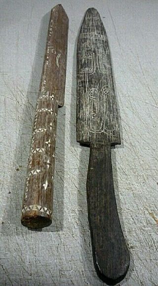 TWO Vintage War Clubs Pacific Island Polynesian Fiji Samoan Tongan wooden knives 3