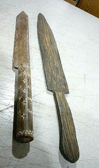 TWO Vintage War Clubs Pacific Island Polynesian Fiji Samoan Tongan wooden knives 6