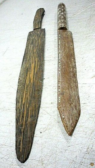 TWO Vintage War Clubs Pacific Island Polynesian Fiji Samoan Tongan wooden knives 7