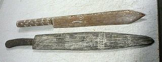 TWO Vintage War Clubs Pacific Island Polynesian Fiji Samoan Tongan wooden knives 8