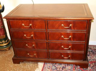 Gorgeous Leather Top Gold Embossed 4 Drawer Horizontal File Cabinet Mahogany